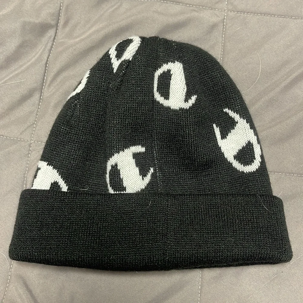 Champion Unisex Black and White Logo Beanie